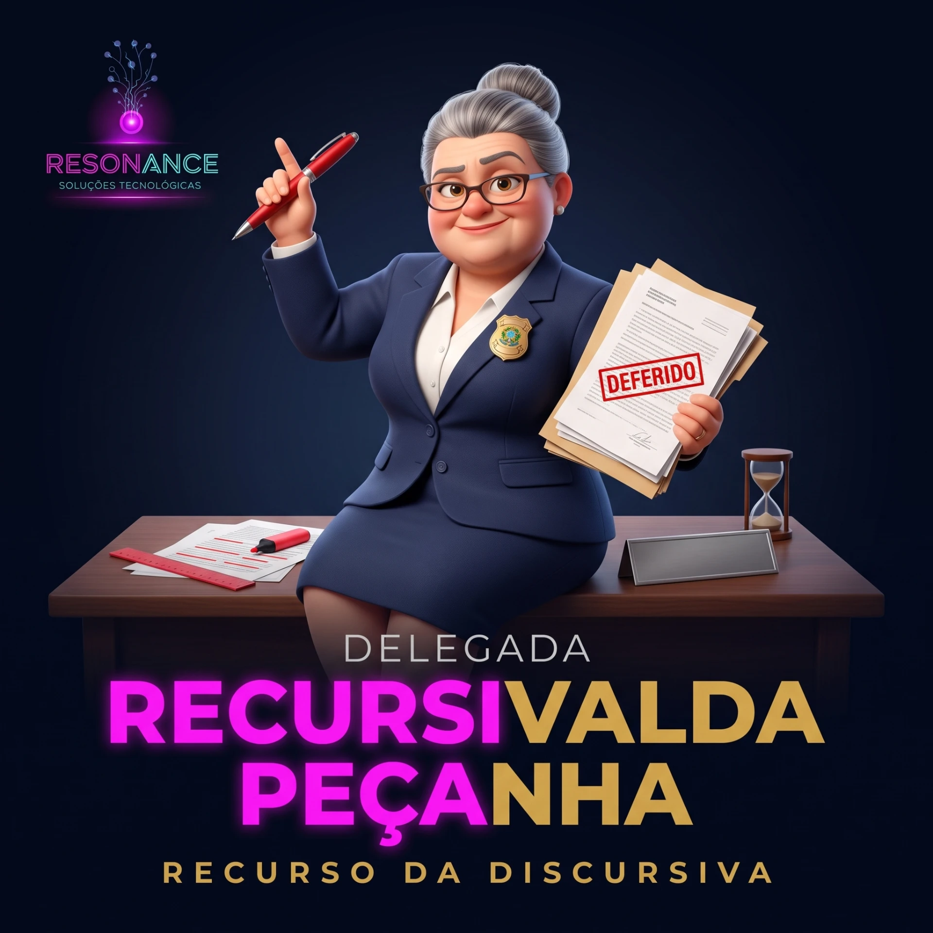 Delegada Recursivalda Peçanha, mascote da ferramenta de recurso da discursiva do PCDF