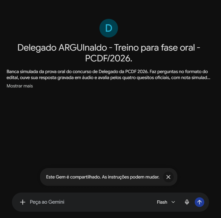 Tela inicial do Gem Delegado ARGUInaldo no Gemini