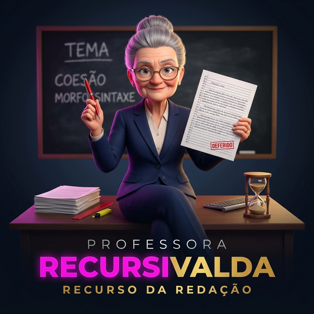 Professora RECURSIvalda, mascote da ferramenta de recurso da redação do TJCE